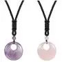 JUNHAN Natural Gemstone Lucky Coin Pendant Necklace for Women Men Reiki Healing Round Donut Crystal Stone Jewelry Adjustable Braided Cord JUNHAN Natural Gemstone Lucky Coin Pendant Necklace for Women Men Reiki Healing Round Donut Crystal Stone Jewelry Adjustable Braided Cord