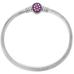 NINAQUEEN 925 Sterling Silver Snake Chain Bracelet with Purple Clasp Charms Birthday Gifts for Her Wife Mom Teen Girls