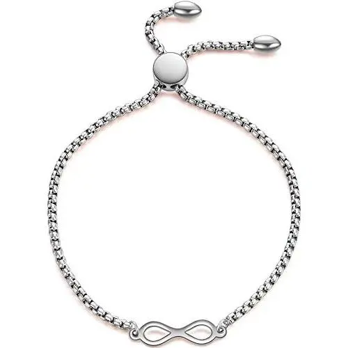 Jude Jewelers Stainless Steel Infinity Charm Round Circle Button Adjustable Chain Strand Bracelet Jude Jewelers Stainless Steel Infinity Charm Round Circle Button Adjustable Chain Strand Bracelet