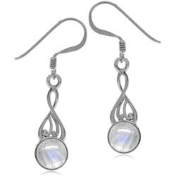 Silvershake Natural Moonstone White Gold Plated 925 Sterling Silver Victorian Swirl Style Dangle Hook Earrings