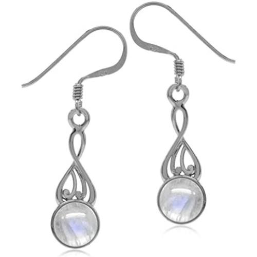 Silvershake Natural Moonstone White Gold Plated 925 Sterling Silver Victorian Swirl Style Dangle Hook Earrings