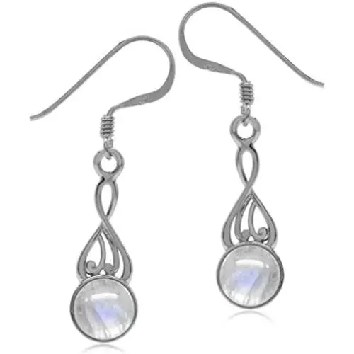 Silvershake Natural Moonstone White Gold Plated 925 Sterling Silver Victorian Swirl Style Dangle Hook Earrings Silvershake Natural Moonstone White Gold Plated 925 Sterling Silver Victorian Swirl Style Dangle Hook Earrings