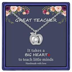 MONOOC Teacher Gifts for Women Necklace, 14K White Gold Plated Dainty Apple Necklace for Teacher Best Teacher Necklace Jewelry Thanksgiving Teacher Apprecaition Gifts from Student