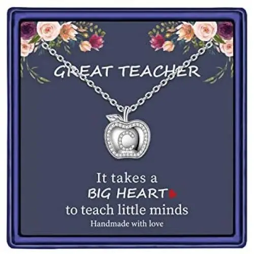 MONOOC Teacher Gifts for Women Necklace, 14K White Gold Plated Dainty Apple Necklace for Teacher Best Teacher Necklace Jewelry Thanksgiving Teacher Apprecaition Gifts from Student MONOOC Teacher Gifts for Women Necklace, 14K White Gold Plated Dainty Apple Necklace for Teacher Best Teacher Necklace Jewelry Thanksgiving Teacher Apprecaition Gifts from Student