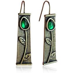 D.Rosse Unique Vintage Silver Handmade Bohemian Enamel Flower Bar Dangle Earrings Chic Green Tulip Geometric Square Drop Earrings for Women Statement Jewelry