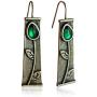 D.Rosse Unique Vintage Silver Handmade Bohemian Enamel Flower Bar Dangle Earrings Chic Green Tulip Geometric Square Drop Earrings for Women Statement Jewelry