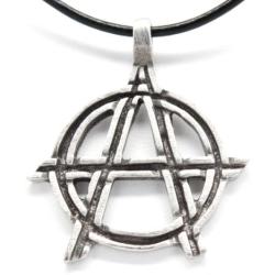 Trilogy Jewelry Pewter Anarchy Symbol Biker Gothic Pendant on Leather Necklace