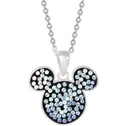 Disney Mickey Mouse Jewelry for Women, Silver Plated Pave Crystal Pendant Necklace