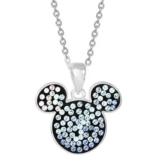 Disney Mickey Mouse Jewelry for Women, Silver Plated Pave Crystal Pendant Necklace Disney Mickey Mouse Jewelry for Women, Silver Plated Pave Crystal Pendant Necklace