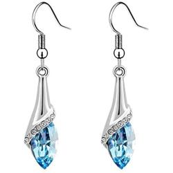 Latigerf Womens Teardrop Shaped Long Dangle Earring White Gold Plated made with Swarovski Crystal Blue