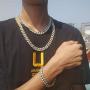 GOLD IDEA JEWELRY 10MM HIP HOP Classic 14K /White Gold Plated Iced Out Cuban Link Chain Prong Setting Cubic Zirconia Miami Cuban Link Choker necklace/Bracelet for men women