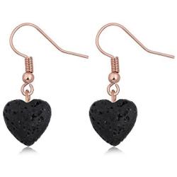 SENFAI 12mm Heart Black Lava-Rock Essential Oil Diffuser Dangle Earrings 3 Tone