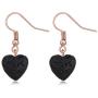 SENFAI 12mm Heart Black Lava-Rock Essential Oil Diffuser Dangle Earrings 3 Tone