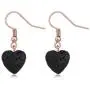 SENFAI 12mm Heart Black Lava-Rock Essential Oil Diffuser Dangle Earrings 3 Tone