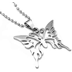 Stainless steel hollow butterfly pendant necklace with 23'' ball chain pure love couple best friend jewelry gift (No fade)