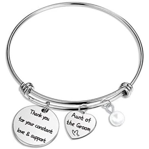 Ribukat Wedding Jewelry Aunt of The Groom Bangle Bracelet Thank You for Your Constant Love and Support Wedding Gift for Aunt
