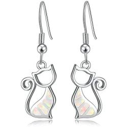 CiNily Opal Dangle Drop Earrings for Women Girls 18K White Gold Plated Note/Bar/Cat Gemstone Earrings Jewelry Gift
