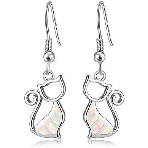 CiNily Opal Dangle Drop Earrings for Women Girls 18K White Gold Plated Note/Bar/Cat Gemstone Earrings Jewelry Gift