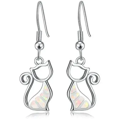 CiNily Opal Dangle Drop Earrings for Women Girls 18K White Gold Plated Note/Bar/Cat Gemstone Earrings Jewelry Gift