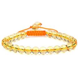 Natural Yellow Crystal Citrine Gemstone 6mm Round Beads Adjustable Braided Macrame Tassels Chakra Reiki Bracelet