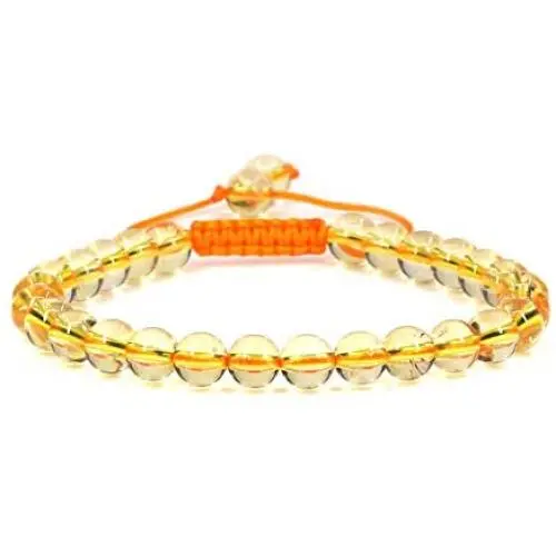 Natural Yellow Crystal Citrine Gemstone 6mm Round Beads Adjustable Braided Macrame Tassels Chakra Reiki Bracelet