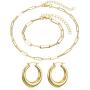Gold Plated Paperclip Chain Necklace Rectangle Link Chain Bracelet Chunky Open Hoop Earrings Set for Women Jewelry