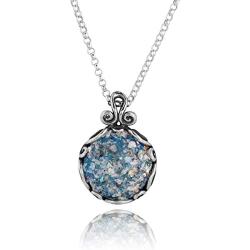 PZ Paz Creations .925 Sterling Silver Roman Glass Pendant Necklace