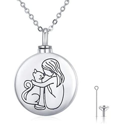 Waysles Pet Cremation Necklace Urn Pendant Necklace 925 Sterling Silver Jewelry Forever in My Heart Memorial Keepsake Jewelry with Fill Kit for Women/Girls(Cat/Dog Necklace)