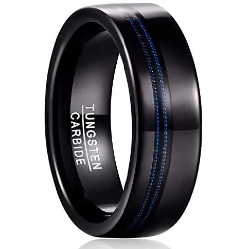 MEILING LINGMEI 8mm Wedding Engagement Rings Inlay Blue Guitar Strings Black Tungsten Rings for Men Women Comfort Fit Size 7-12 MEILING LINGMEI 8mm Wedding Engagement Rings Inlay Blue Guitar Strings Black Tungsten Rings for Men Women Comfort Fit Size 7-12