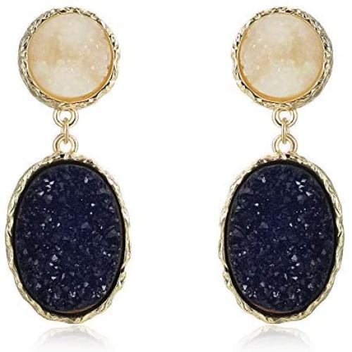 MVCOLEDY Druzy Stud Earrings Minimalist Stone Stunning Gold Plating Sparkly Drop Dangle Crystal Earrings Women Gift Fashion Jewelry