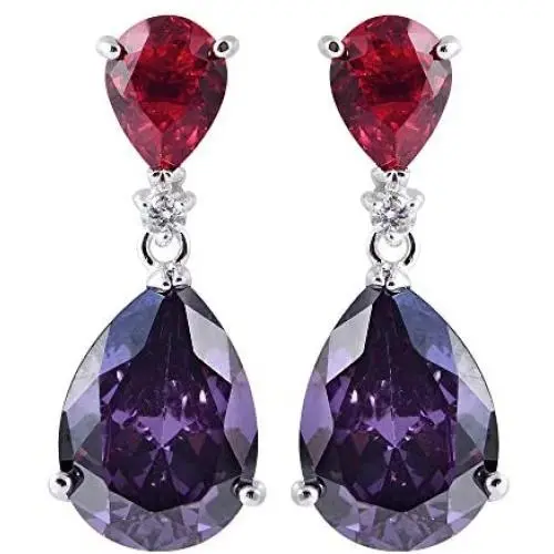 [RIZILIA CELEBOX] Teardrop Dangle Pierced Earrings with Pear Cut CZ [9 Colors available] in White Gold Plated, Celebrity inspired by Angelina Jolie