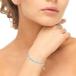 Sterling Silver Genuine, Created or Simulated Gemstone 6x4mm Oval-Cut Adjustable Tennis Bracelet
