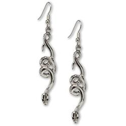 Coiled Snakes Serpents Silver Finish Pewter Dangle Earrings