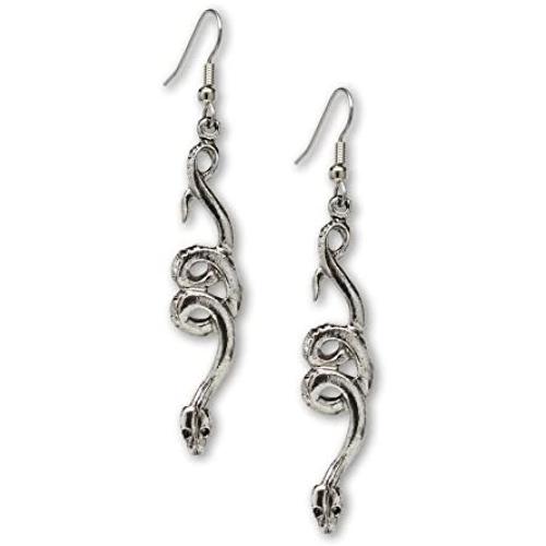 Coiled Snakes Serpents Silver Finish Pewter Dangle Earrings