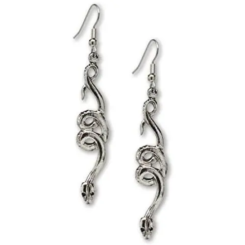 Coiled Snakes Serpents Silver Finish Pewter Dangle Earrings Coiled Snakes Serpents Silver Finish Pewter Dangle Earrings