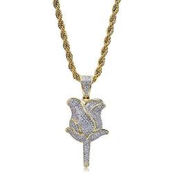 TOPGRILLZ Iced Out Lab Simulated Diamond Bling Bubble Rose Pendant Necklace for Women Men Fashion Valentine Gifts