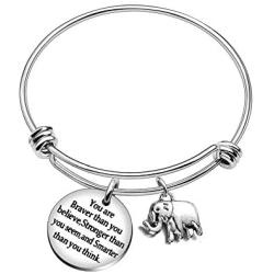 OBSUN Inspirational Women Bracelet Compass Elephant Stainless Steel Engraved Message Best Friend Sister Gift with Gift Box for Women Girls