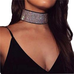 Shining Crystal Rhinestone Choker Necklace Pendant Statement Necklaces Wide Collar Necklaces for Women Nightclub Party Jewelry (Color1)