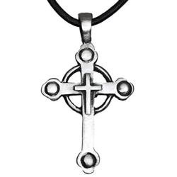 Trilogy Jewelry Pewter Christian Cross with Celtic Ring Pendant on Leather Necklace