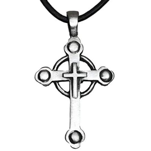Trilogy Jewelry Pewter Christian Cross with Celtic Ring Pendant on Leather Necklace
