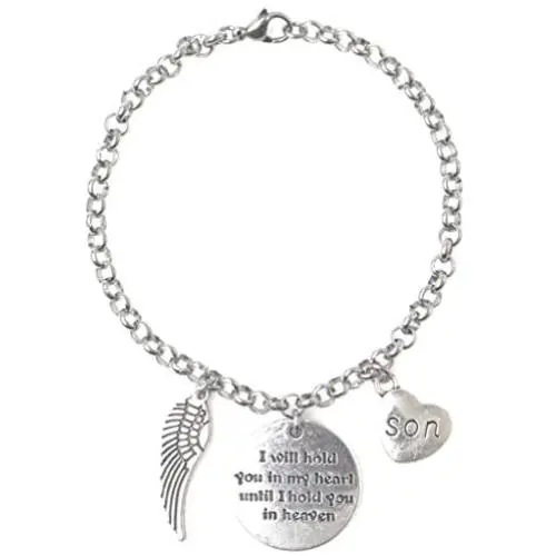 Adjustable 8.5” Stainless Steel Bracelet I Will Hold You in My Heart Until I Hold You in Heaven Son Angel Wing. Personalize with Clip on Charms 67T Adjustable 8.5” Stainless Steel Bracelet I Will Hold You in My Heart Until I Hold You in Heaven Son Angel Wing. Personalize with Clip on Charms 67T