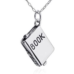 Sterling Silver Small 3D Book Charm Necklace, 18'' Chain