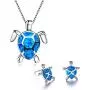 Neckce Cute Sea Turtle Pendant Necklace Earrings Sets Created Blue Opal Necklace Animal Jewelry for Women Neckce Cute Sea Turtle Pendant Necklace Earrings Sets Created Blue Opal Necklace Animal Jewelry for Women