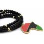 Shiny Jewelers USA Mens Multicolor Africa MAP RED Black Green Pendant 6MM 30'' Wooden Bead Chain Egyptian Necklace