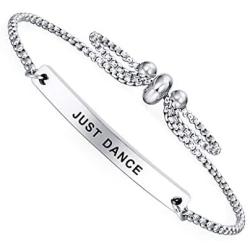 Dainty Cuff Bracelet - Just Dance - Meaningful Engraved Adjustable Bangle Bracelet - Encouragement Gift for Her