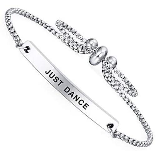 Dainty Cuff Bracelet - Just Dance - Meaningful Engraved Adjustable Bangle Bracelet - Encouragement Gift for Her