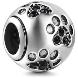 Dog Paw Print Charms with Various Birthstone Crystals, 925 Sterling Silver Pawprint Beads for 3mm Snake Chain, Pet Lover Gifts for European Women Bracelet