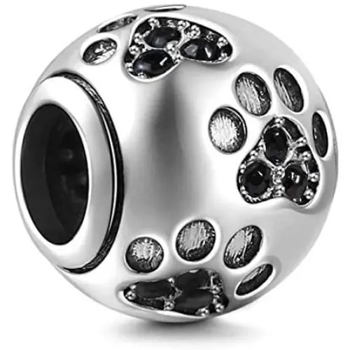 Dog Paw Print Charms with Various Birthstone Crystals, 925 Sterling Silver Pawprint Beads for 3mm Snake Chain, Pet Lover Gifts for European Women Bracelet