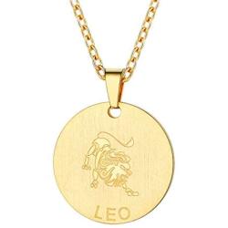FaithHeart Customizable Astrology 12 Constellation Horoscope Necklace, Stainless Steel/18K Gold Plated Zodiac Star Sign Dog Tag/Coin Pendant Men Lucky Layered Charms for Women