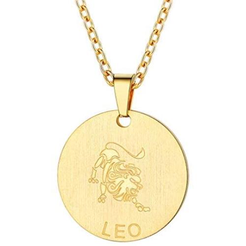 FaithHeart Customizable Astrology 12 Constellation Horoscope Necklace, Stainless Steel/18K Gold Plated Zodiac Star Sign Dog Tag/Coin Pendant Men Lucky Layered Charms for Women